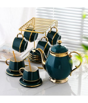 European Light Luxury Gold Coffee Cup Set Ceramic Household Tea Set with Cup Holder Luxury Gold Edge Coffee Cup and Plate Set