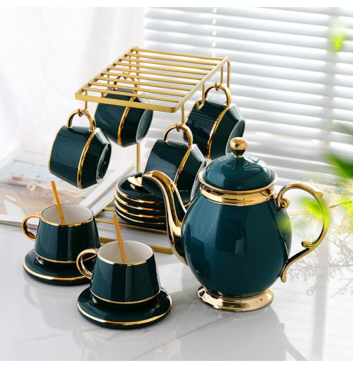 European Light Luxury Gold Coffee Cup Set Ceramic Household Tea Set with Cup Holder Luxury Gold Edge Coffee Cup and Plate Set