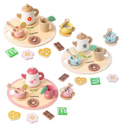 YUCI New Afternoon Tea Set Toy Role Pretend Play Kitchen Toy Wooden Children's Afternoon Tea Puzzle Toys for Girls