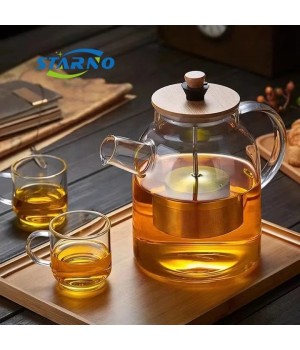 Borosilicate Glass Glass Teapot with Bamboo Wood Lid Borosilicate Glass Tea Pot Set Infuser Teapot