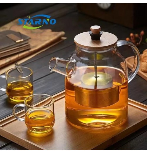 Borosilicate Glass Glass Teapot with Bamboo Wood Lid Borosilicate Glass Tea Pot Set Infuser Teapot