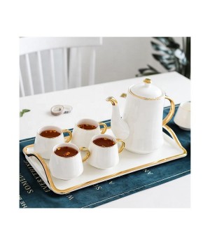 European tea Coffee Cup Teapot With Tray 8 Pieces White Black Gold Handle Ceramic tea set