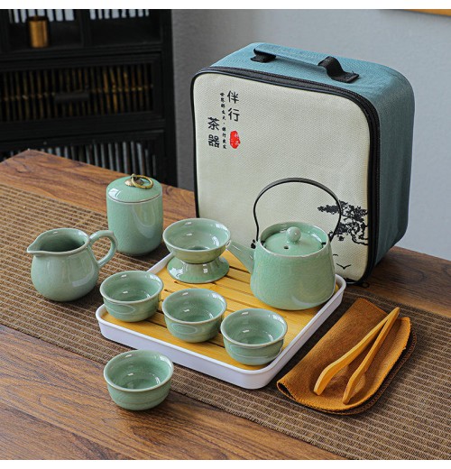 Custom Logo Portable Ceramic Teaware Set with Bag Teapot Travel Teaware, Gaiwan Tea Cups of Tea Ceremony Chinese Kung Fu Tea Set