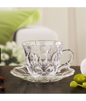 145ml 4.9oz DELI Wholesale Vintage Luxury Glass Clear Modern Tea Cup with Handle