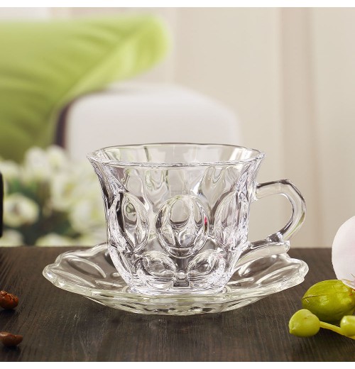 145ml 4.9oz DELI Wholesale Vintage Luxury Glass Clear Modern Tea Cup with Handle