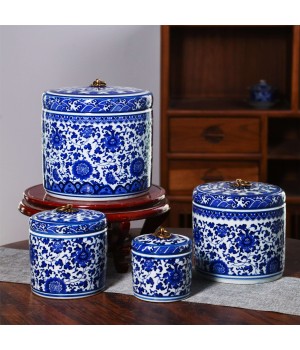 Handmade Chinese Blue and White Flower Pattern Copper Ring Cover Porcelain Ceramic Tea Pot and Vase