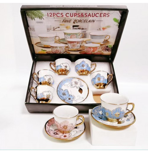 2023 New Arrival Gift Box 6 Cups& 6 Saucers Tea Cup and Saucer Set Vintage Porcelain Tea Sets Ceramics Cups