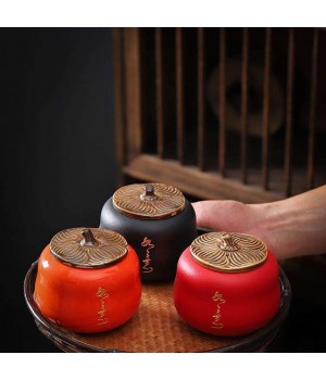 Persimmon Shape Factory Directly Fashionable Luxury Design Storage Jar Ceramic Trumpet Two Empty Cans Tea Pot Ceramic Set