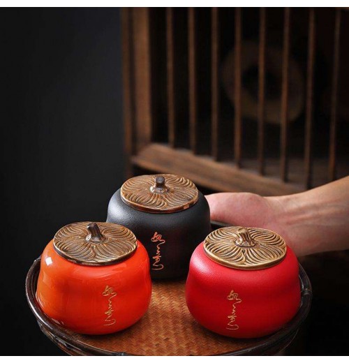 Persimmon Shape Factory Directly Fashionable Luxury Design Storage Jar Ceramic Trumpet Two Empty Cans Tea Pot Ceramic Set