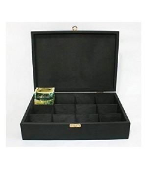 High Quality Black Wooden Tea Bag Box With 12 Compartments