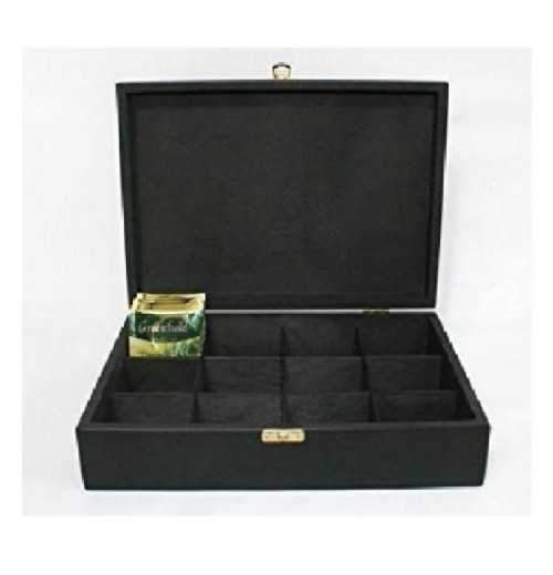 High Quality Black Wooden Tea Bag Box With 12 Compartments