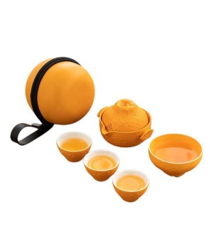 Portable Ugly Orange Outdoor Travel Ceramic Tea Set Quick Cup One Pot Four Cups Teapot Business Gift