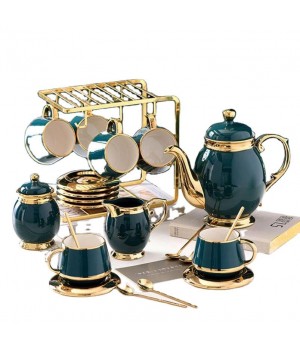 New European Small Luxury Gold Edge Coffee Cup and Plate Set Ceramic Household Afternoon Tea Set with Cup Holder