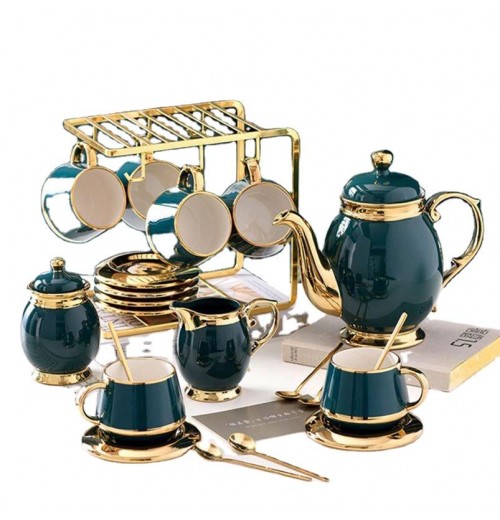 New European Small Luxury Gold Edge Coffee Cup and Plate Set Ceramic Household Afternoon Tea Set with Cup Holder