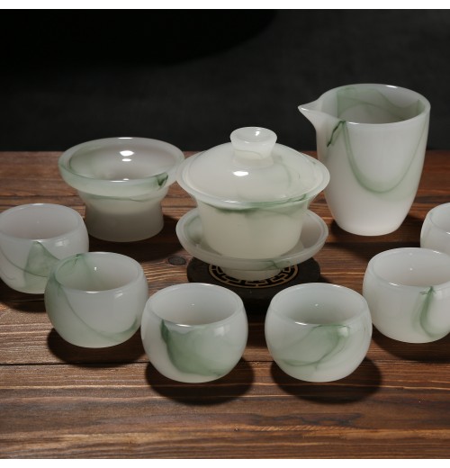 Factory Direct Sale: Jade Porcelain Tea Set, Jade Crystal Kung Fu Tea Set