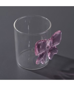 3D Bow Knot High Borosilicate Glass Tea Cups Pink Bow Tie Glass Water Cup Coffee Mug Mug for Gift Wedding