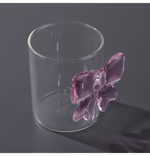 3D Bow Knot High Borosilicate Glass Tea Cups Pink Bow Tie Glass Water Cup Coffee Mug Mug for Gift Wedding