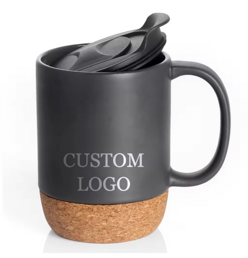 Custom Logo Creative 12oz 350ml Gift Office Home Indoor Milk Coffee Tea Cup Ceramic Mug with Cork Bottom Base and Sliding Lids